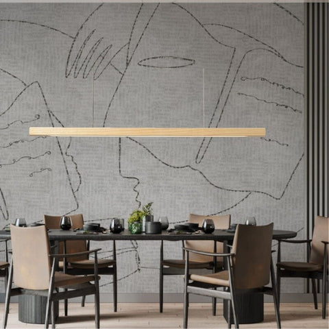 Linear Wood-Look LED Pendant Light for Kitchen Islands and Dining Tables