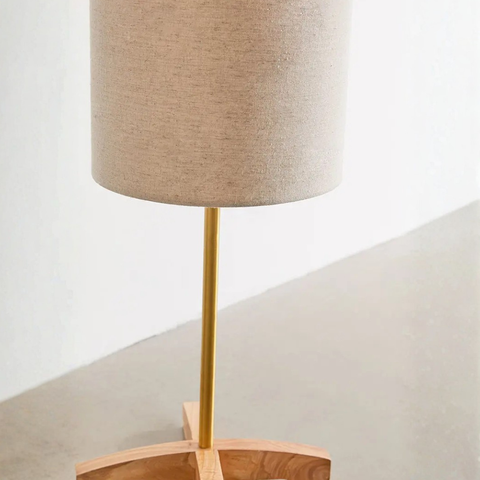 Floor Lamp with Tall Fabric Shade and Crossed Wood Base