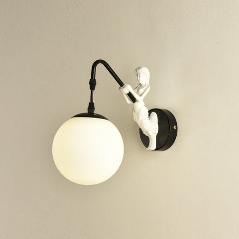 Mermaid Glass Globe Wall Sconce with Sculpted Resin Detail