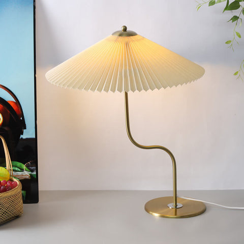 Pleated Umbrella Table Lamp with Slender Metal Base for Bedrooms