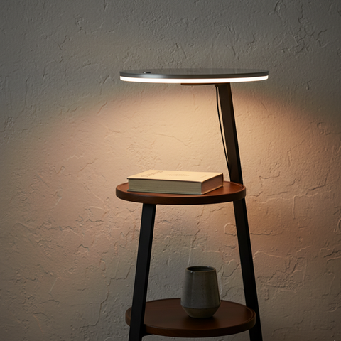 Side Table Lamp with LED Ring and Wireless Charging