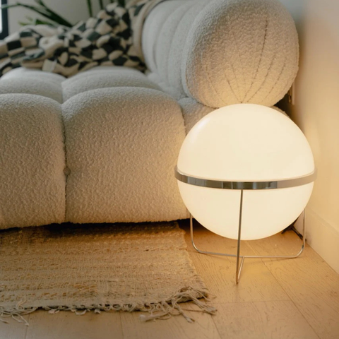 Floor Lamp with Globe Shade and Open Metal Frame