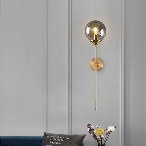 Brushed Metal and Glass Globe Wall Sconce for Modern Living Rooms
