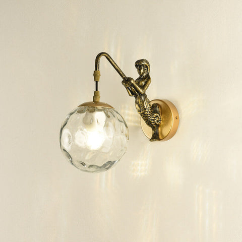 Mermaid Glass Globe Wall Sconce with Sculpted Resin Detail