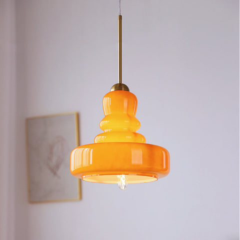 Glass Gourd Pendant Light with Tiered Shade