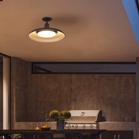 Ceiling Light with Semi-Flush Metal Dome for Outdoor Porches