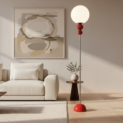 Floor Lamp with Globe Diffuser and Stacked Sphere Details