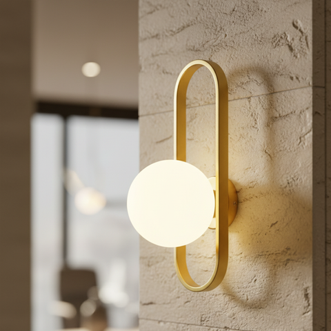 Wall Sconce with Oval Metal Frame and Glass Globe Shade
