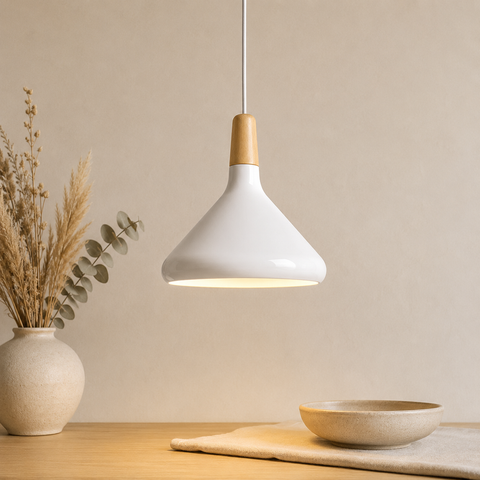 Wood-Accent Aluminum Pendant Light with Three Sizes for Indoor Use