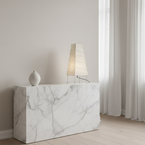 Table Lamp with Tapered Paper Lantern Shade and Metal Legs