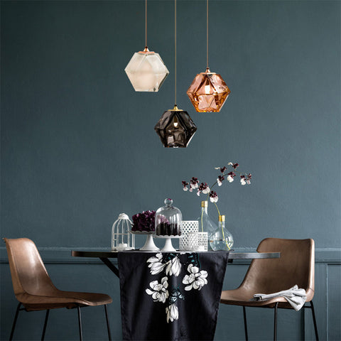 Geometric Glass Pendant Light with Faceted Shade