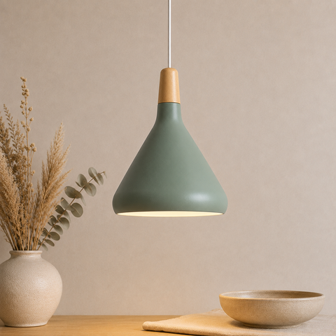 Wood-Accent Aluminum Pendant Light with Three Sizes for Indoor Use