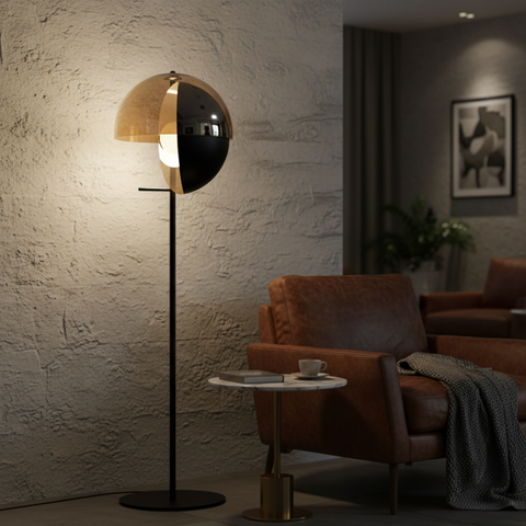 Floor Lamp with Glass Globe and Sculptural Metal Details