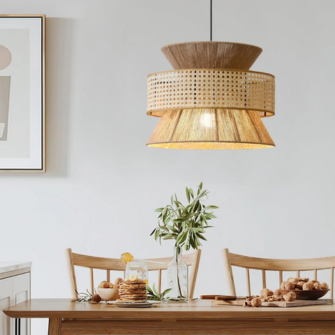 Pendant Light with Layered Handwoven Rattan Veil Shade