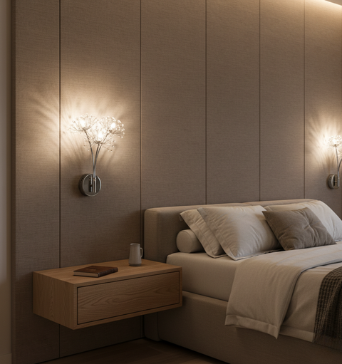 Wall Sconce with Dandelion-Shaped Crystal Clusters and LED Light