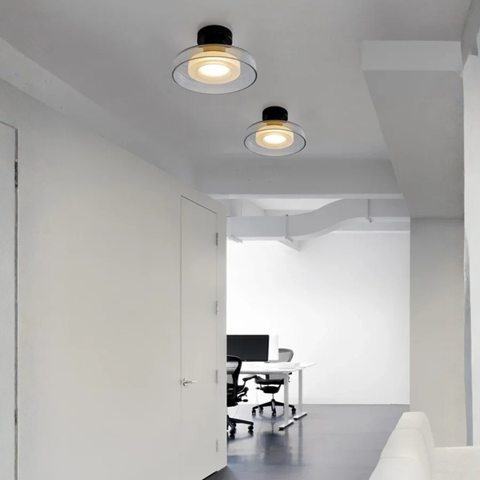 Ceiling Light with Rounded Glass Ring and Warm LED Lighting