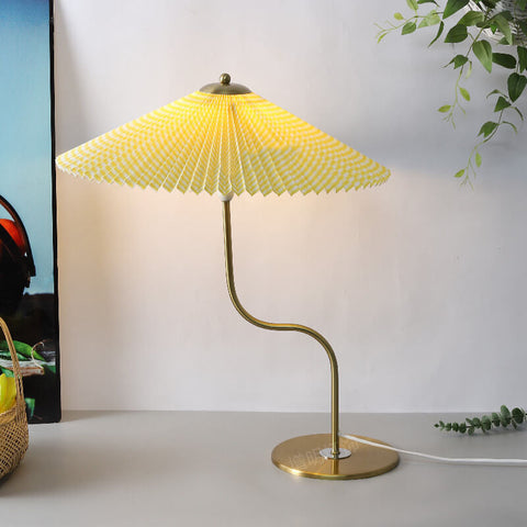 Pleated Umbrella Table Lamp with Slender Metal Base for Bedrooms