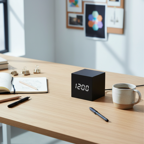 Digital Alarm Clock with Cube Design and Adjustable LED Display