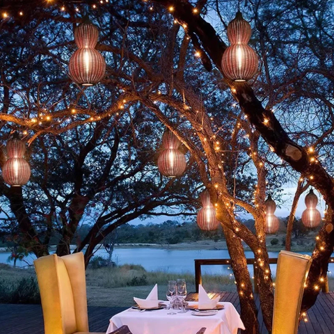 Outdoor Pendant Light with Woven Synthetic Vine Shade
