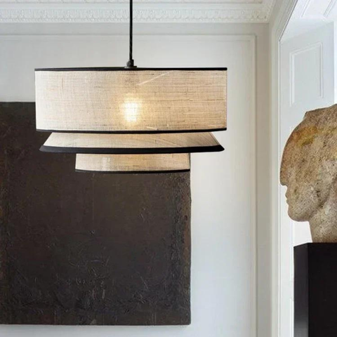 Pendant Light with Layered Linen and Floating Drum Shade