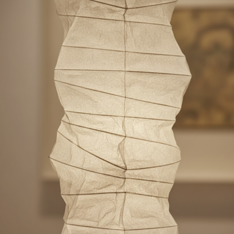 Floor Lamp with Sculptural Paper Shade and Warm LED Light