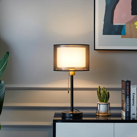 Vintage Table Lamp with Double Fabric Shade for Warm Ambient Indoor Lighting