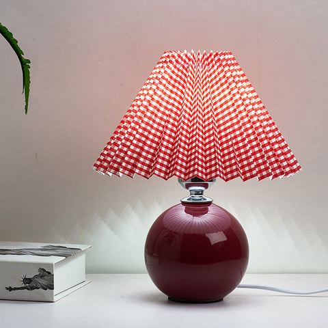 Ceramic Table Lamp with Pleated Fabric Shade for Bedside Use