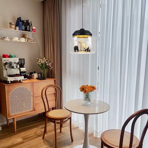 Pendant Light with Glass Display Shade and Playful Zoo Detail