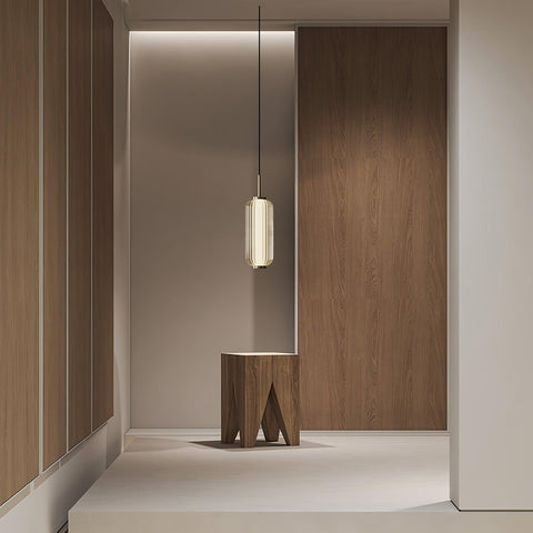 Pendant Light with Ribbed Glass and Slim Linear LED Design