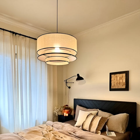 Pendant Light with Layered Linen and Floating Drum Shade
