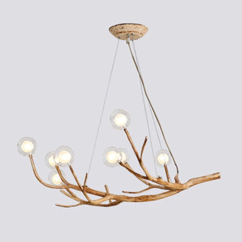 Branch Chandelier with Glass Globes for Rustic Dining and Living Rooms