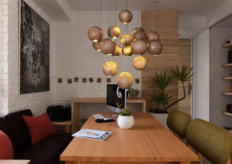 Solid Wood Globe Pendant Light with Suspended Sphere — product view