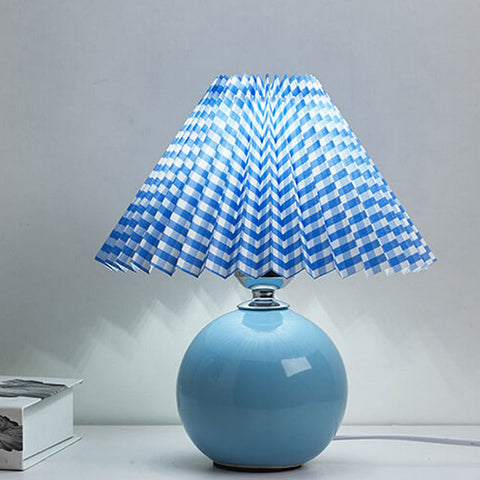 Ceramic Table Lamp with Pleated Fabric Shade for Bedside Use