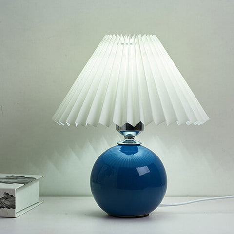 Ceramic Table Lamp with Pleated Fabric Shade for Bedside Use