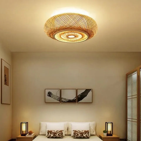 Woven Rattan Flush Mount Ceiling Light for Bedrooms and Living Rooms
