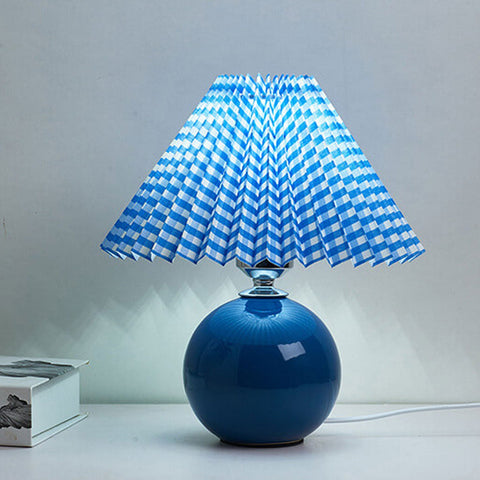 Ceramic Table Lamp with Pleated Fabric Shade for Bedside Use