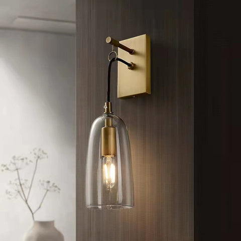 Wall Light with Copper Finish and Suspended Glass Shade