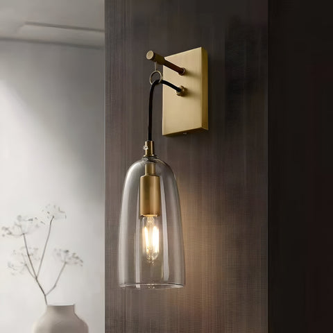Wall Light with Copper Finish and Suspended Glass Shade