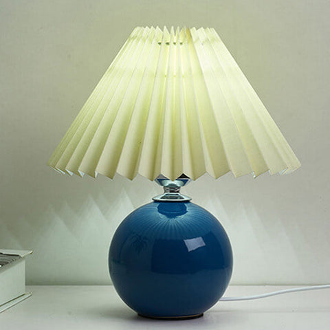 Vintage Ceramic Table Lamp with Pleated Shade and Plug-In Design for Indoor Lighting
