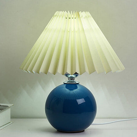 Ceramic Table Lamp with Pleated Fabric Shade for Bedside Use