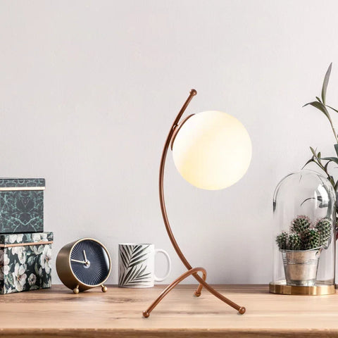 Modern Curved Metal Ball Table Lamp with Three-Color LED Lighting for Desks and Bedside Tables
