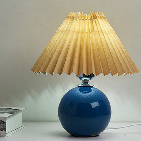 Ceramic Table Lamp with Pleated Fabric Shade for Bedside Use