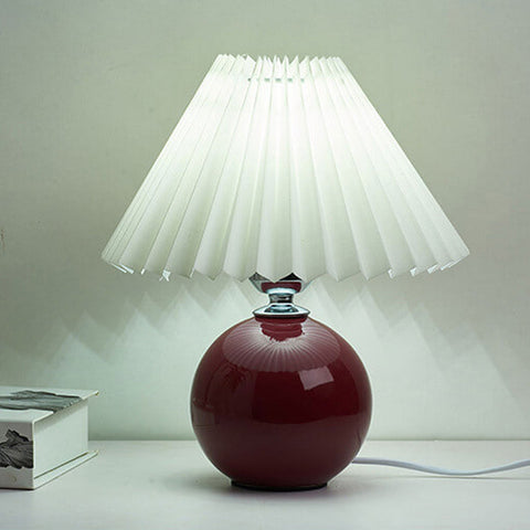 Ceramic Table Lamp with Pleated Fabric Shade for Bedside Use