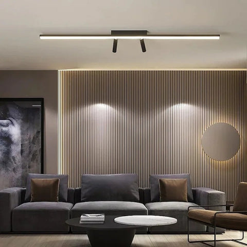 Linear LED Ceiling Light with Adjustable Spotlights for Living Rooms