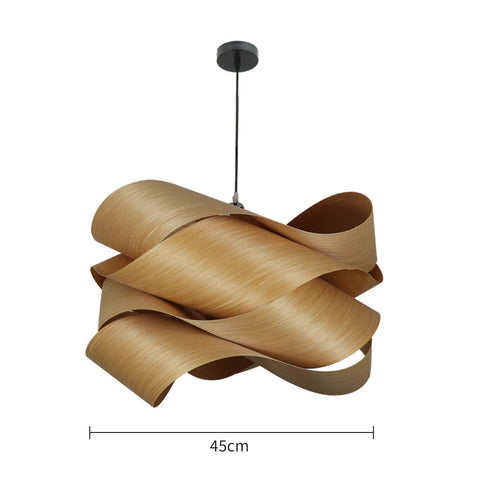 Wood Pendant Light with Interwoven Sculptural Shade
