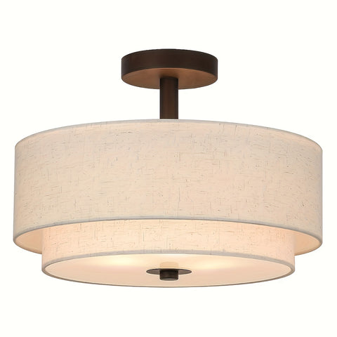 Modern Linen Drum Semi-Flush Mount Ceiling Light