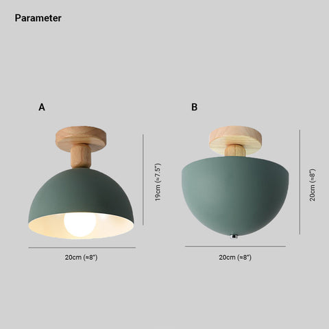 Dome Ceiling Light with Wood Mount for Bedroom and Hallway Lighting