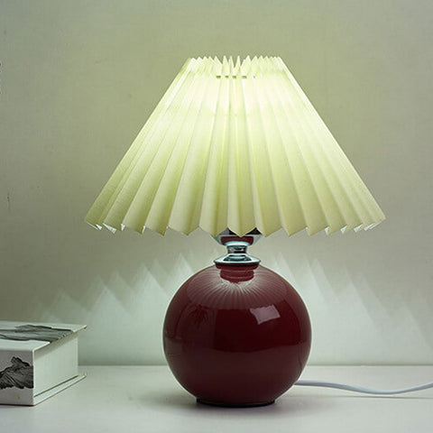 Ceramic Table Lamp with Pleated Fabric Shade for Bedside Use