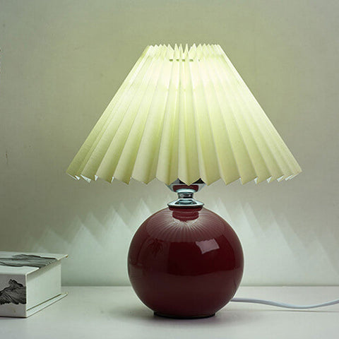 Vintage Ceramic Table Lamp with Pleated Shade and Plug-In Design for Indoor Lighting