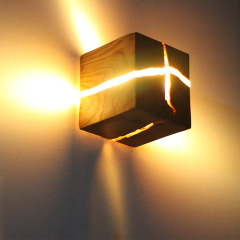 Solid Wood Wall Sconce with Cracked Light Detail